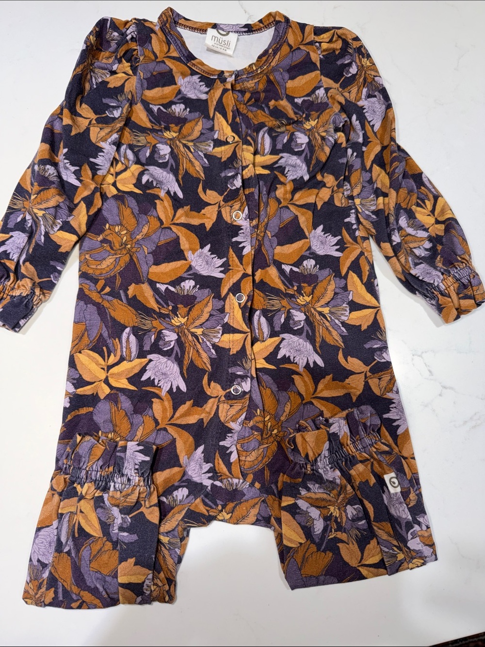 One piece Baby outfit snap front purple orange size 6-9 months Luxury brand